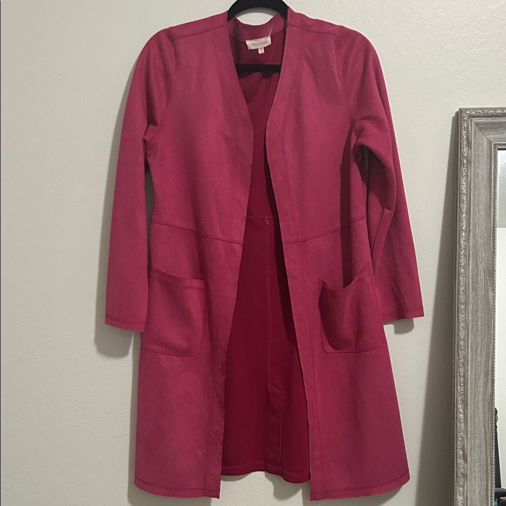 Solitaire Women's Fuchsia Open Front Trench Coat